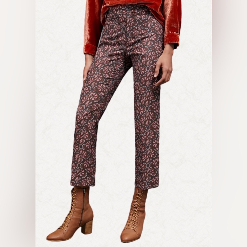 Anthropologie Pink and Brown Patterned Cropped Pants